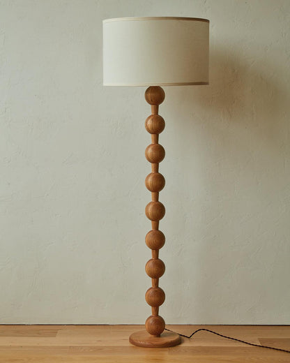 Tall Standing Lamp with White Shade 63 Inches Natural Wood Base Dimmable Accent Light for Bedroom Living Room Corner Reading Nook Modern Dec