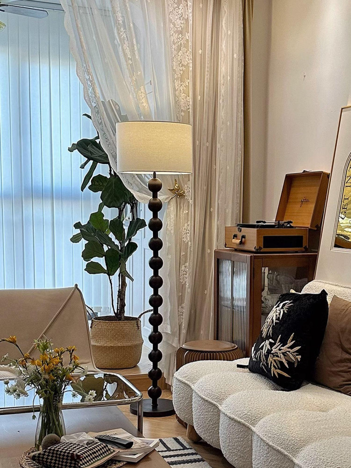 Tall Standing Lamp with White Shade 63 Inches Natural Wood Base Dimmable Accent Light for Bedroom Living Room Corner Reading Nook Modern Dec