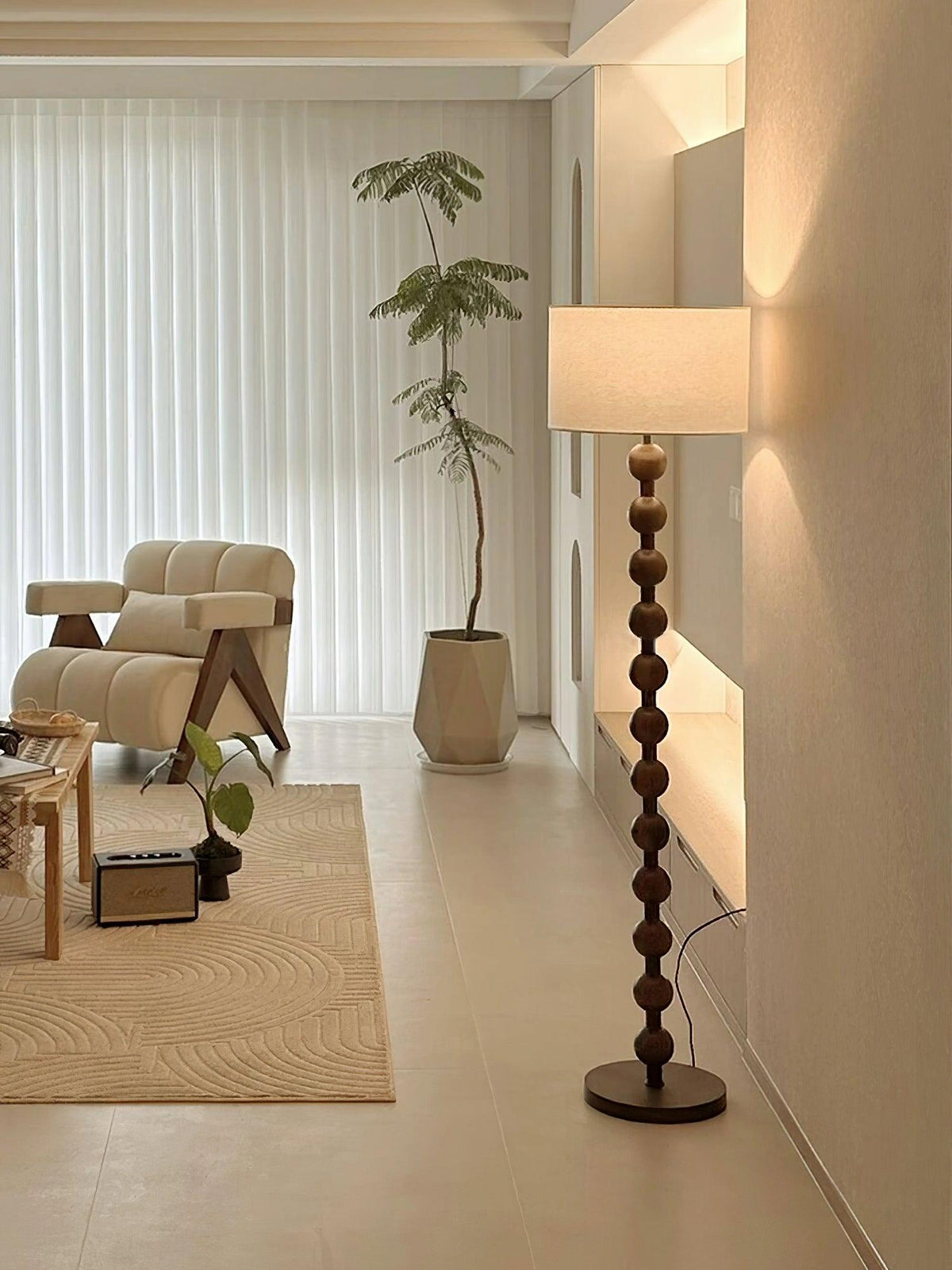 Tall Standing Lamp with White Shade 63 Inches Natural Wood Base Dimmable Accent Light for Bedroom Living Room Corner Reading Nook Modern Dec