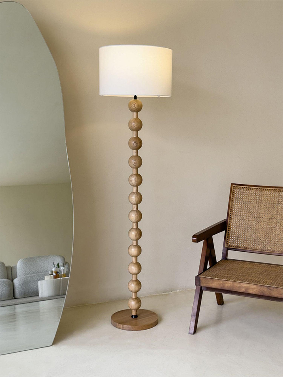 Tall Standing Lamp with White Shade 63 Inches Natural Wood Base Dimmable Accent Light for Bedroom Living Room Corner Reading Nook Modern Dec