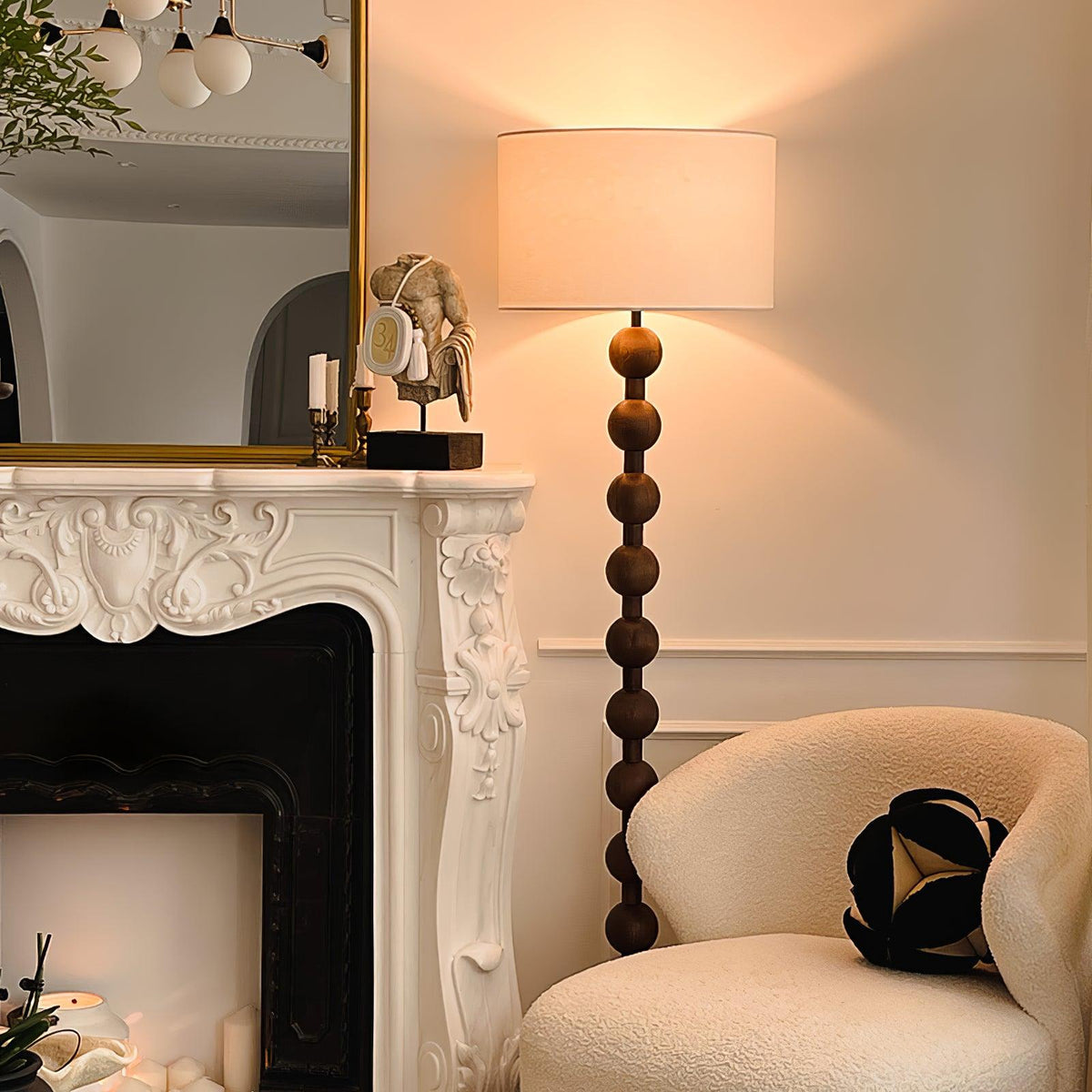 Tall Standing Lamp with White Shade 63 Inches Natural Wood Base Dimmable Accent Light for Bedroom Living Room Corner Reading Nook Modern Dec
