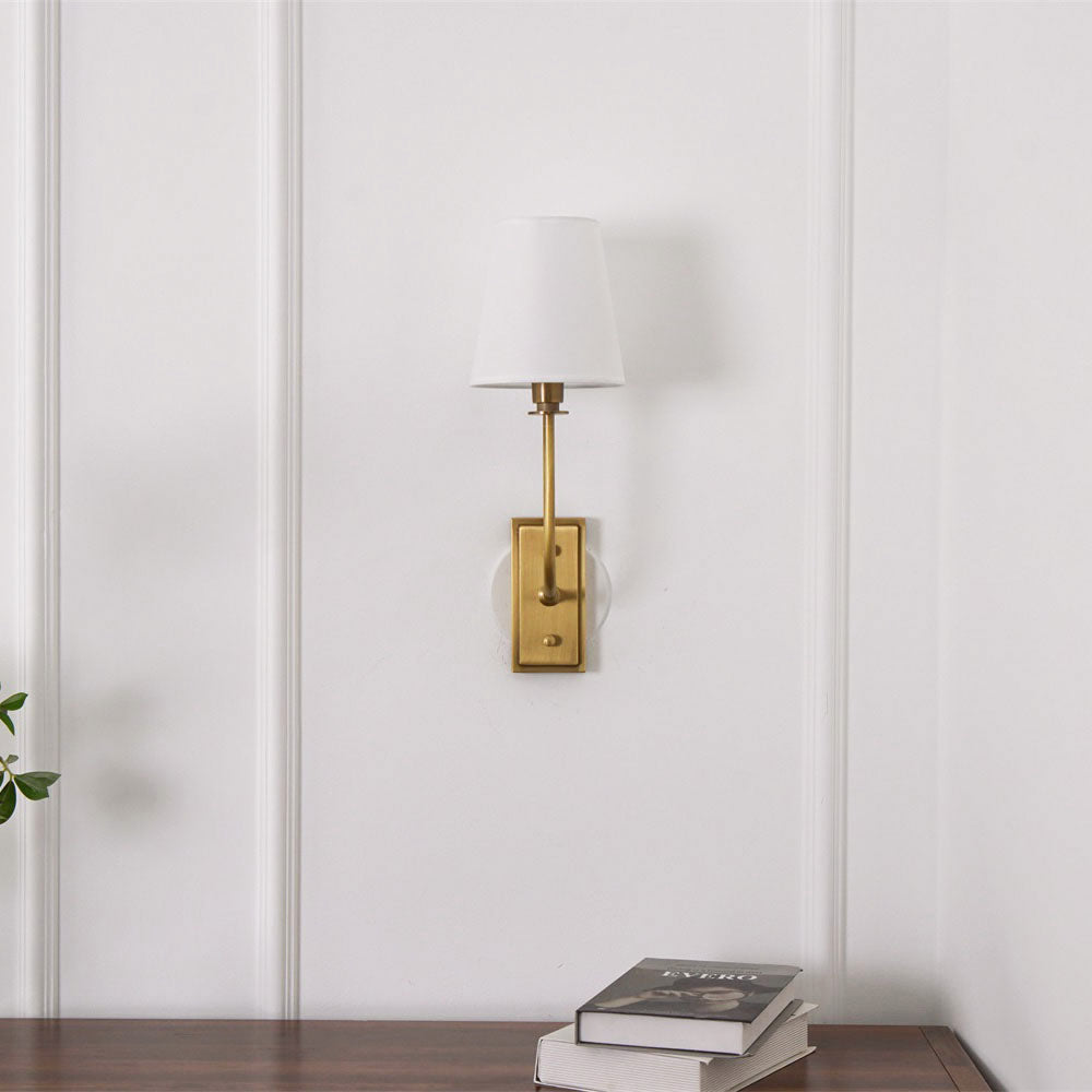 Fabric Shade Sconce Light with Brass Arm for Bedroom Reading & Hallway Accent | E12 Socket, Warm Ambient Glow, Space-Saving Install