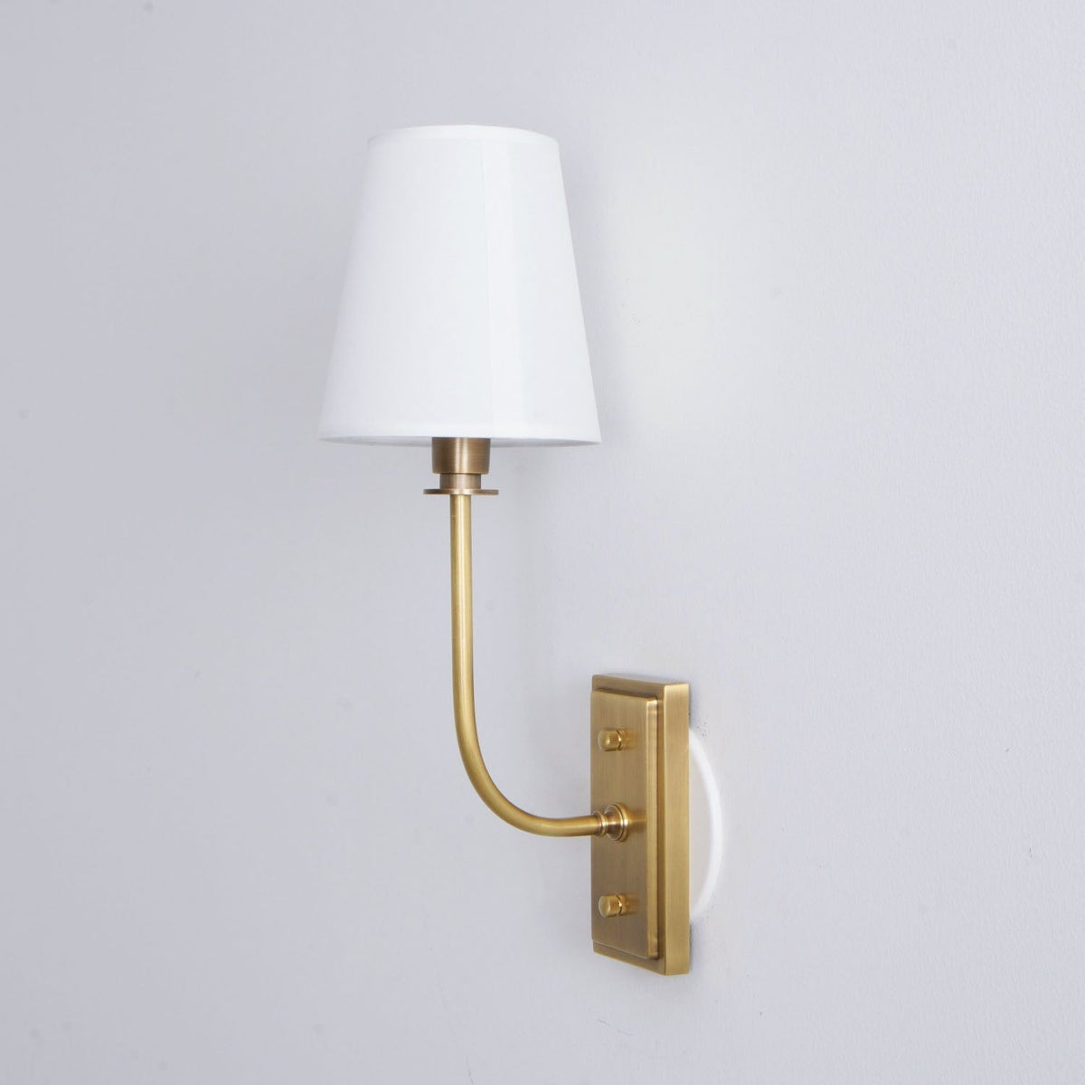 Fabric Shade Sconce Light with Brass Arm for Bedroom Reading & Hallway Accent | E12 Socket, Warm Ambient Glow, Space-Saving Install