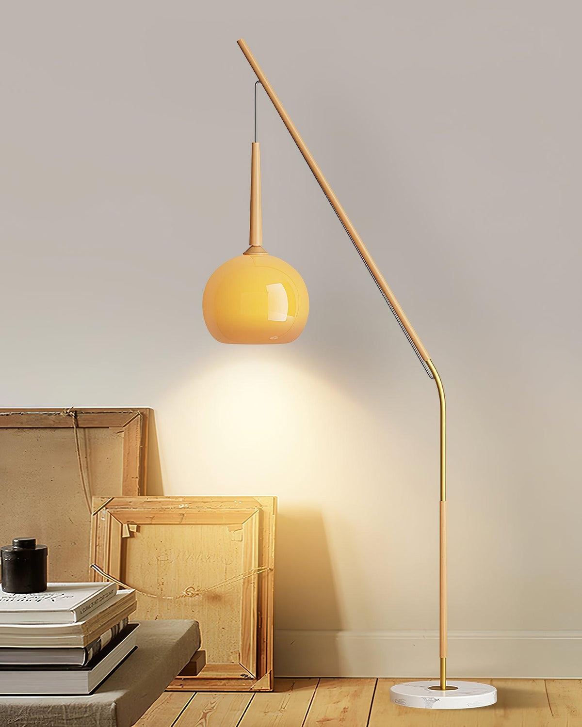 Arc Floor Lamp with Orange Glass Shade and Marble Base 66 in Tall for Living Room Bedroom Reading Corner Ambient Lighting Decor Side Lamp