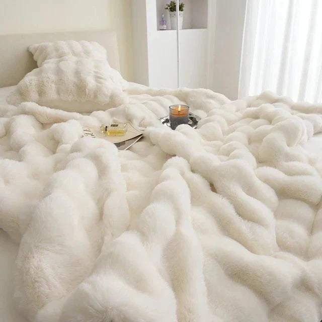 Plush Faux Fur Throw Blanket with Silky Soft Texture for Couch, Bed & Living Room Decor in Multiple Colors