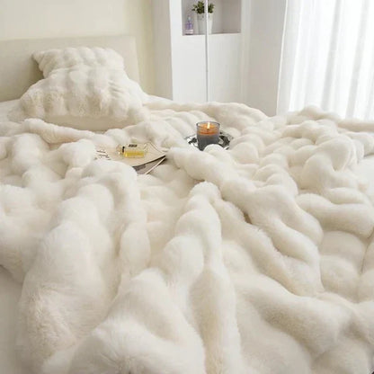 Plush Faux Fur Throw Blanket 63x79 Inches Soft Oversized Lap Coverlet for Sofa Bed Couch Lounge Chair Reading Nook Winter Warmth Home Accent