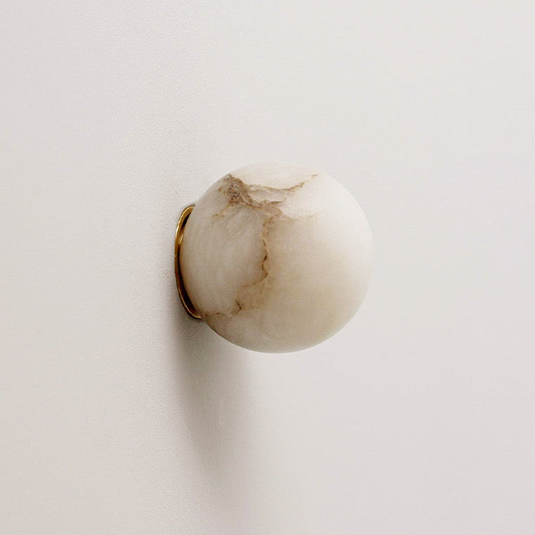 Compact Alabaster Sconce 5 in Globe Natural Stone Diffuser Modern Minimalist Lighting for Bedroom Hallway Entryway Accent Wall Mount Fixture