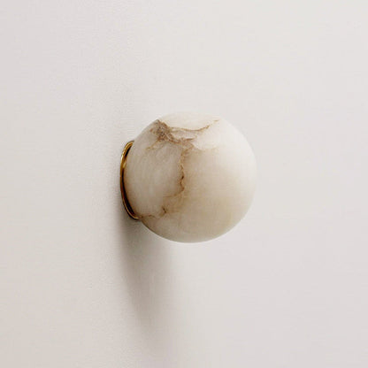 Compact Alabaster Sconce 5 in Globe Natural Stone Diffuser Modern Minimalist Lighting for Bedroom Hallway Entryway Accent Wall Mount Fixture