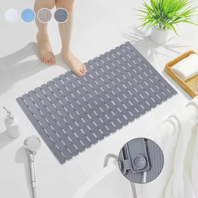 Textured Silicone Shower Mat with Suction Grip | Anti-Slip Bathroom Floor Cover for Tubs and Stalls | Drainage Design for Safety