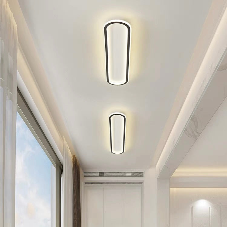 Flush Mount LED Ceiling Light Oval Low Profile Black White for Bedroom Hallway Entry Foyer Contemporary Overhead Lighting Modern Minimalist
