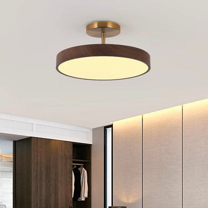 Semi-Flush Mount LED Fixture with Wood Grain Accent for Bedroom, Living Room & Dining Room Ambient Lighting