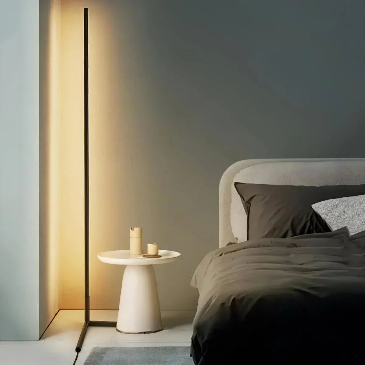 Wireless Remote LED Uplight with Adjustable Brightness for Bedroom, Living Room & Study Spaces | Modern Tall Pole Lamp in Black