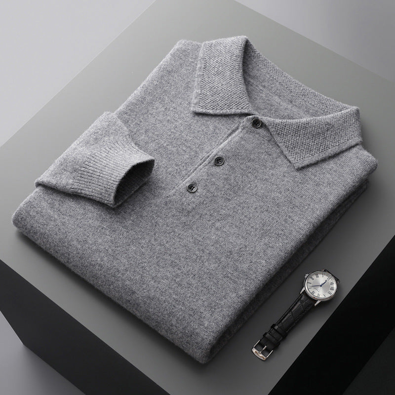 Comfortable Mens Cashmere Polo Shirt Long Sleeve