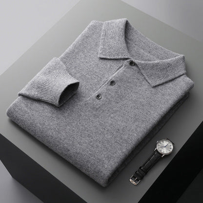 Comfortable Mens Cashmere Polo Shirt Long Sleeve