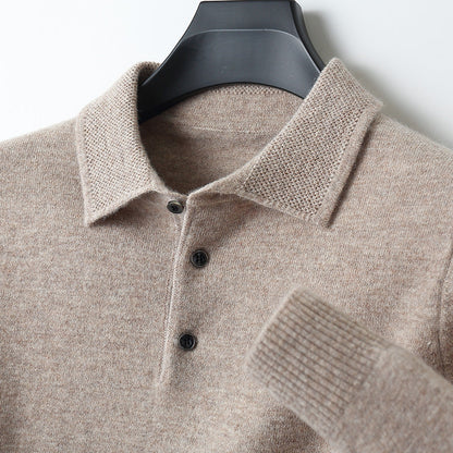 Comfortable Mens Cashmere Polo Shirt Long Sleeve