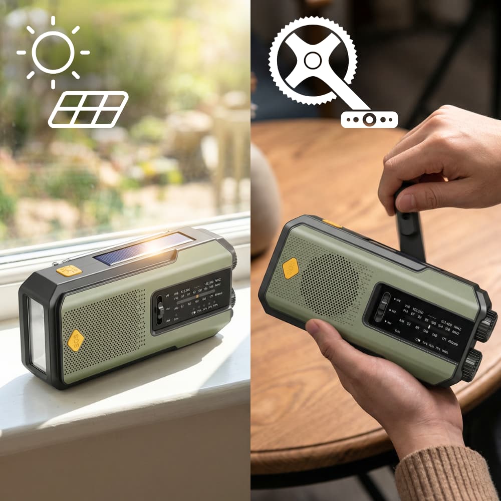 Portable Solar Powered Emergency Radio with Flashlight