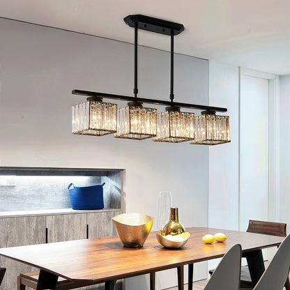 Hanging Fixture with Clear Glass Globes – 3 or 4 Bulb Multi-Head Suspension – Height Adjustable 14-28 in – Black or Gold Metal Frame for Kit