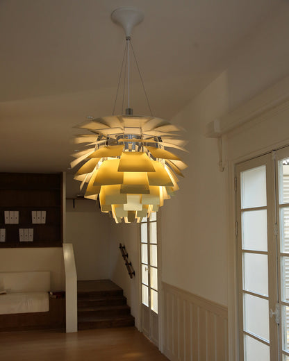 Sculptural Metal Shade Hanging Fixture 20 in Adjustable Height Overhead Lighting for Dining Room Kitchen Island Entryway Warm Glow Installat