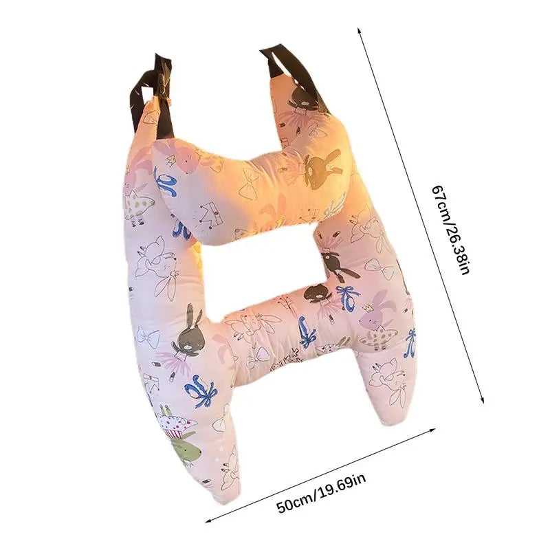 Kids Road Trip Sleep Cushion Beige 26 x 20 Inch Soft Cotton Blend with Adjustable Straps for Car Seat Headrest Support Children Toddler Long