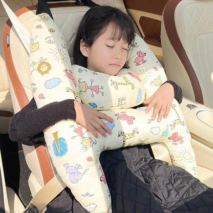Kids Road Trip Sleep Cushion Beige 26 x 20 Inch Soft Cotton Blend with Adjustable Straps for Car Seat Headrest Support Children Toddler Long