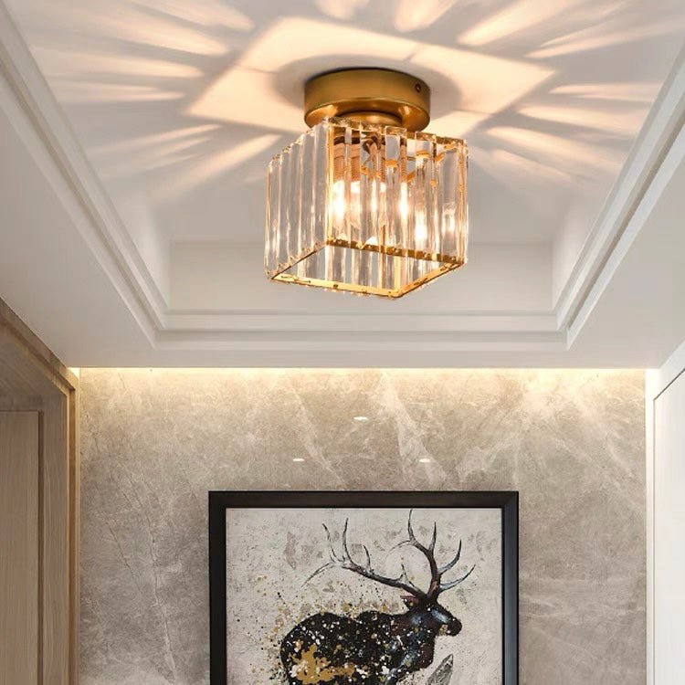 Flush Mount Crystal Light Fixture E27 Socket Black Gold for Bedroom Living Room Hallway Indoor Home Décor Compact Reflective Shade Elegant A