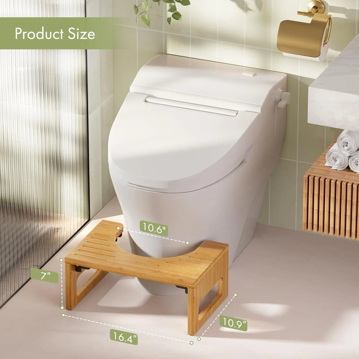 Collapsible Bathroom Footstool with Non-Slip Base – Space-Saving Bamboo Step Riser for Optimal Posture & Comfort