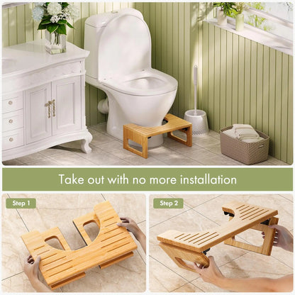 Collapsible Bathroom Footstool with Non-Slip Base – Space-Saving Bamboo Step Riser for Optimal Posture & Comfort