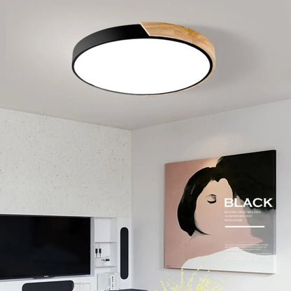 Ortekor Nordic Wood Flush Mount Ceiling Light with Warm Glow | Elegant LED Design for Cozy Ambiance