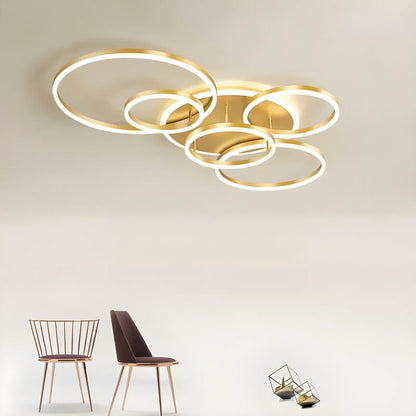 Multi-Ring LED Flush Mount Fixture Black Aluminum 39 in Contemporary Overhead Light for Bedroom Living Room Dining Area Integrated Lighting