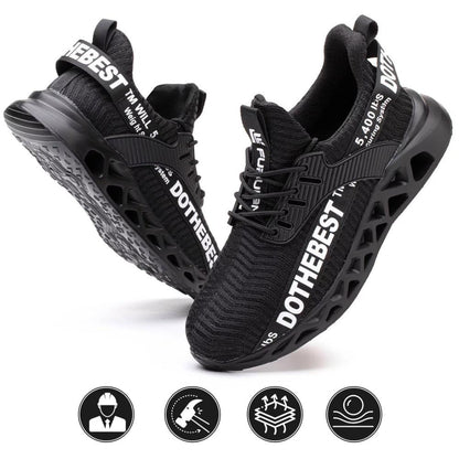 Steel Toe Work Shoes with Kevlar Sole – Lightweight Breathable Flyknit Safety Footwear for Construction Warehouse Industrial Jobs