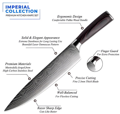 Imperial Collection | Chef Knife Set with Ergonomic Wood Handle | Damascus Steel for Precision Culinary Mastery