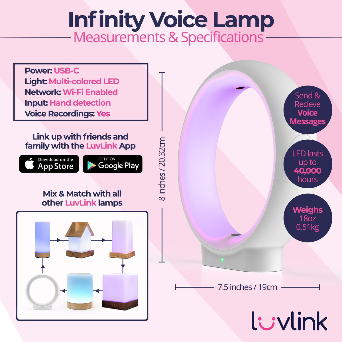 Infinity Lamp | Unique Connection Lamp with Sound Messaging Feature | Thoughtful Gift for Long-Distance Relationships
