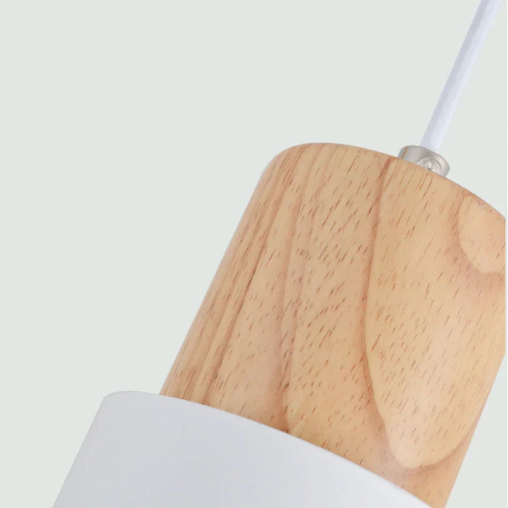 Mini Cylinder Drop Ceiling Light E27 Socket Wood & Iron Shade Adjustable Cord for Kitchen Island Dining Table Bedroom Scandinavian Style Han