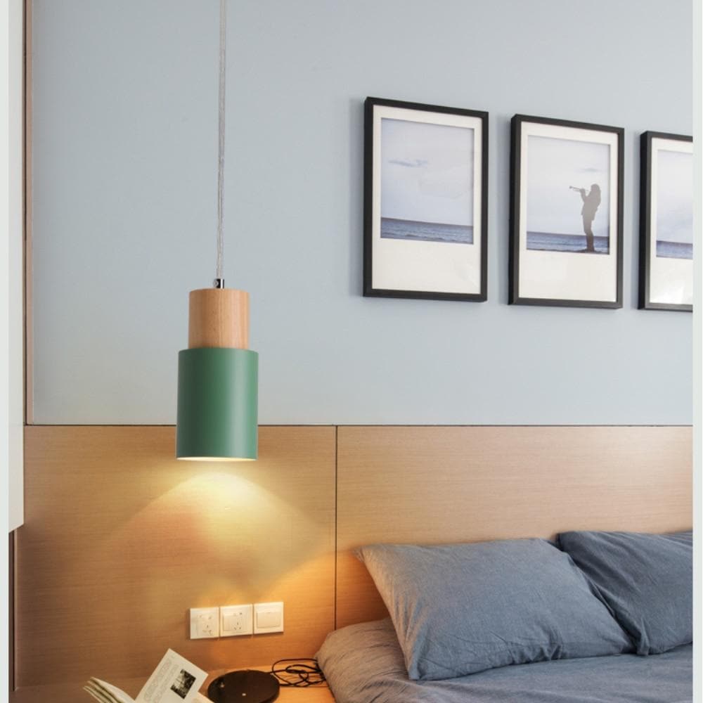 Mini Cylinder Drop Ceiling Light E27 Socket Wood & Iron Shade Adjustable Cord for Kitchen Island Dining Table Bedroom Scandinavian Style Han