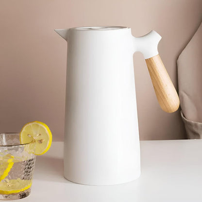Insulated Thermal Carafe | Double Wall Beverage Server with Wood Handle | 1L Capacity for Hot and Cold Drinks
