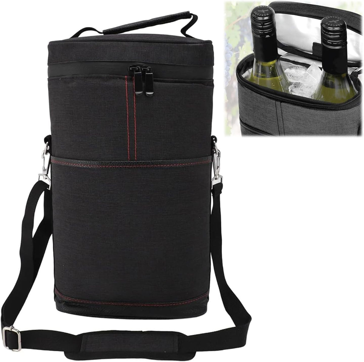 Insulated Wine Tote Bag for 2 Bottles with Adjustable Strap | Durable Canvas Carrier for Safe Travel