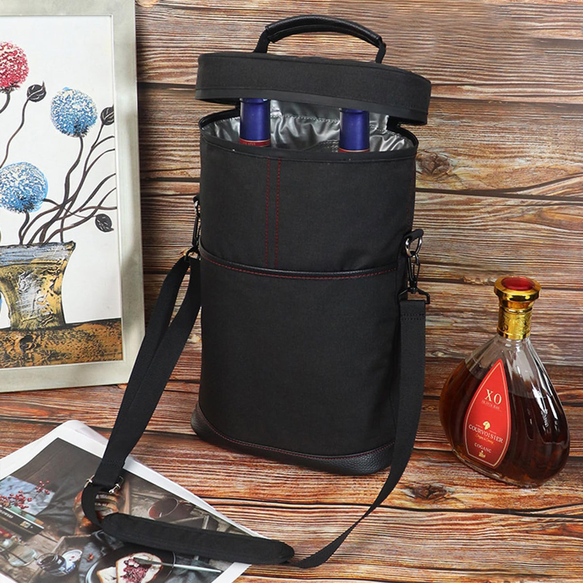 Insulated Wine Tote Bag for 2 Bottles with Adjustable Strap | Durable Canvas Carrier for Safe Travel