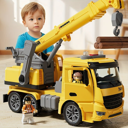Toy Trucks for Kids, Crane Truck Toy with Lights and Sounds, Interactive Construction Toy Machinery for Ages 3 and Up