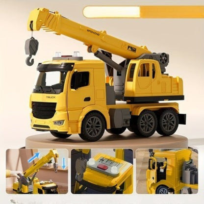 Toy Trucks for Kids, Crane Truck Toy with Lights and Sounds, Interactive Construction Toy Machinery for Ages 3 and Up