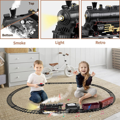 Electric Train Set for Kids with Lights and Sounds, Battery Operated Toy Train with Steam Effects, Railway Toy Set