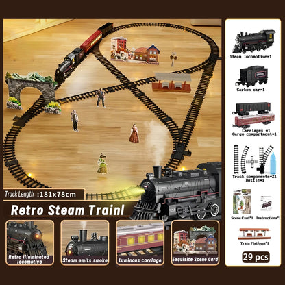 Electric Train Set for Kids with Lights and Sounds, Battery Operated Toy Train with Steam Effects, Railway Toy Set