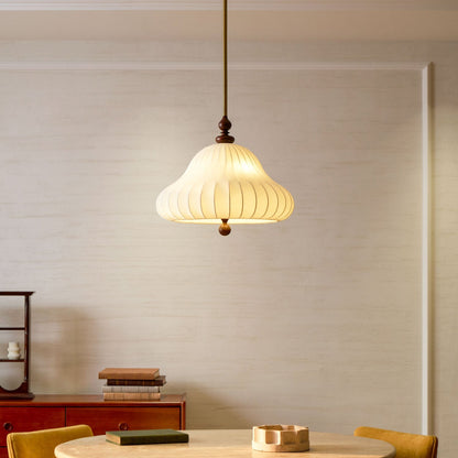 Adjustable Hanging Lamp with Layered Petal Shade Wood Metal Mixed Material 20 Inch Diameter for Dining Living Bedroom