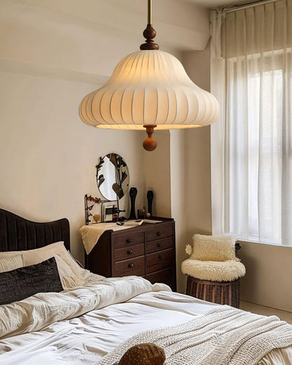 Adjustable Hanging Lamp with Layered Petal Shade Wood Metal Mixed Material 20 Inch Diameter for Dining Living Bedroom