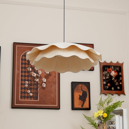 Adjustable Hanging Fixture with Metal & Cloth Shade for Overhead Illumination in Dining Spaces