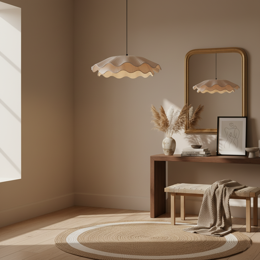 Adjustable Hanging Fixture with Metal & Cloth Shade for Overhead Illumination in Dining Spaces