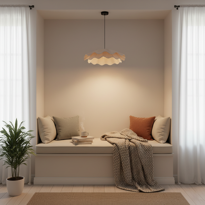 Adjustable Hanging Fixture with Metal & Cloth Shade for Overhead Illumination in Dining Spaces