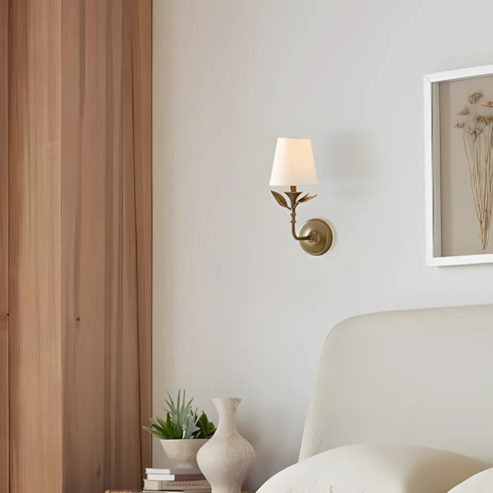 Sconce Light Fixture Hardwired 8×11 inch Brass Metal Frame Fabric Shade E12 Socket Hallway Bedroom Entryway Decorative Accent Illumination f