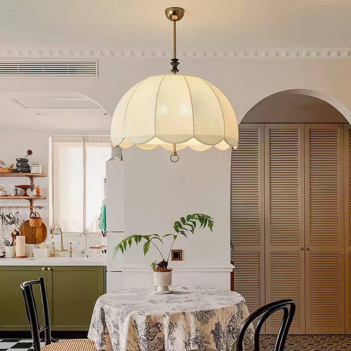 Woven Fabric Shade Drop Fixture 20-Inch Mixed-Material Frame for Table & Island Overhead Lighting