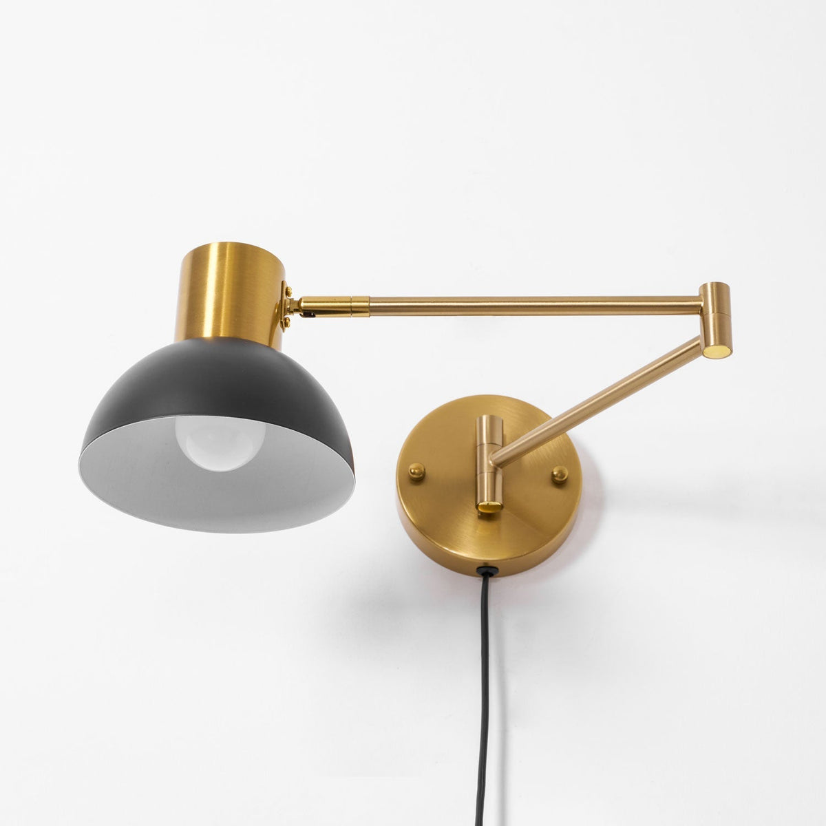 Swing-Arm Reading Sconce with Rotating Shade Metal Plug-In Fixture Black & Gold Finish for Bedroom Living Room Study Nook Task Lighting
