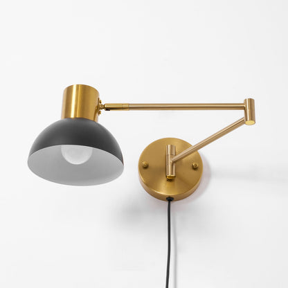 Swing-Arm Reading Sconce with Rotating Shade Metal Plug-In Fixture Black & Gold Finish for Bedroom Living Room Study Nook Task Lighting